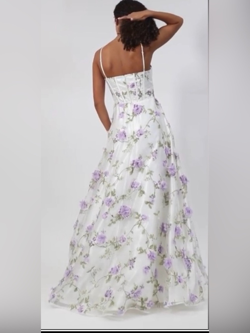 TLC White Maxi Dress with Lavender Floral Print